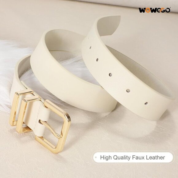 3 Pack Womens Faux Leather Belts Adjustable Waist 1.3 Inch Gold Silver Buckle main image 7